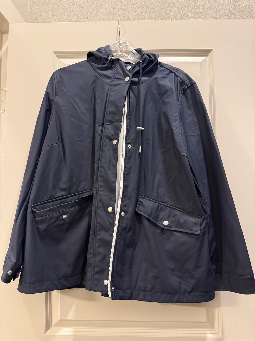 Levi's Navy Hooded Raincoat with White Zip Accents